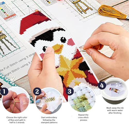 Image of ACRNIGHEET 6PCS Christmas Cross Stitch Bookmark Kit for Beginner Stamped Cross Stitch Kits for Adults DIY Embroidery Bookmark Kits with English Instructions Hand Craft Gift 8.5''x3'' 11CT