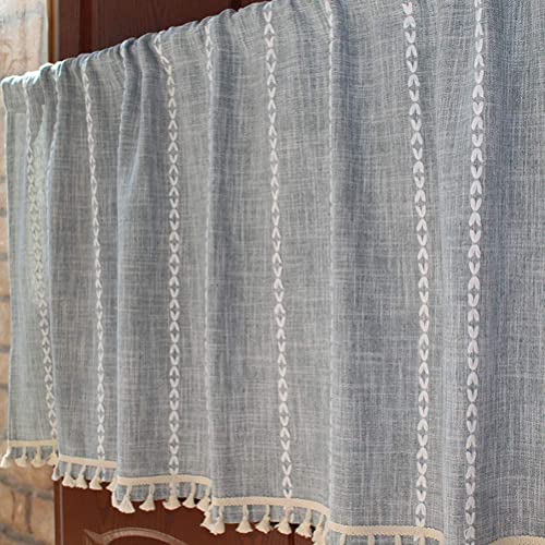 Cortina de cocina azul con barra de bolsillo para ventanas pequeñas 8