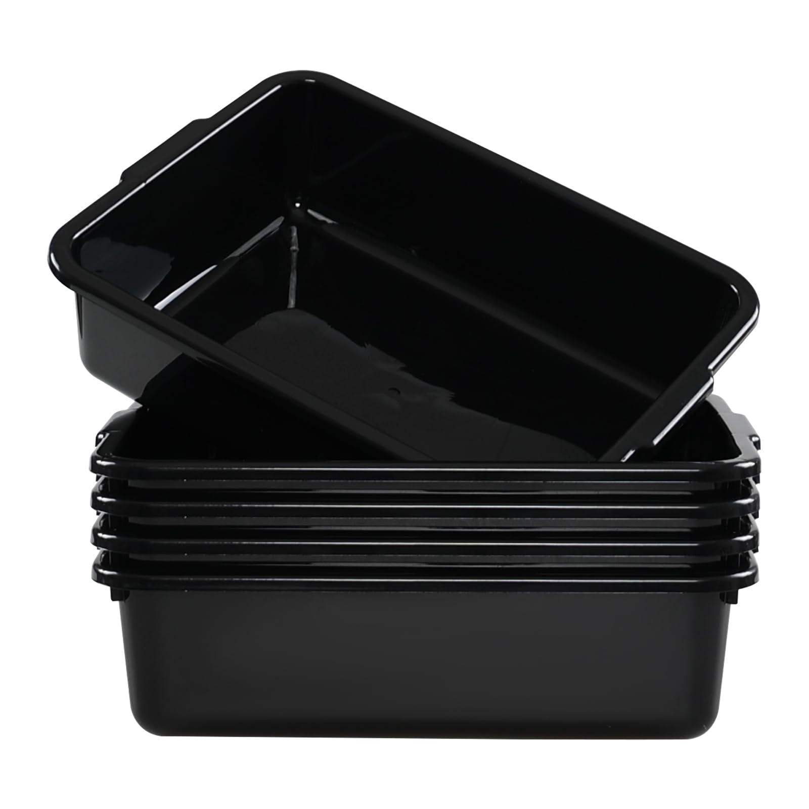 Qskely 5-Pack Black Small Plastic Bus Box, 8 L Commercial Bus Tub