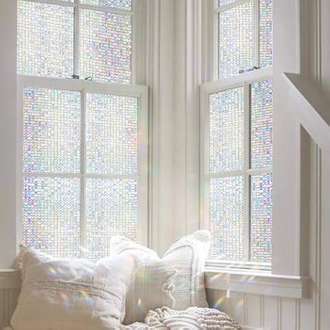 Add.Heres Stained Glass Window Privacy Film,Mosaic Decorative Window Vinyl,Removable Rainbow Window Cling,Non-Adhesive Static Cling,11.5 x 196.85 inches Cover