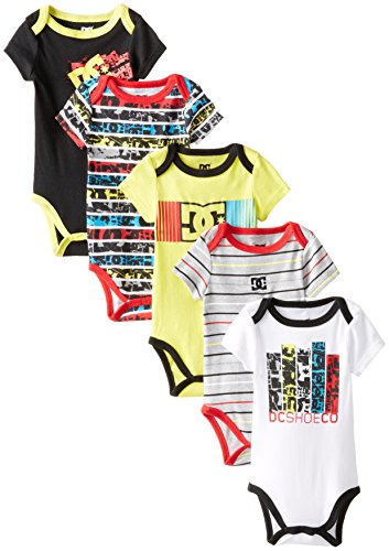 DC Shoes Co Baby Boys' Newborn 5 Pack Bodysuits-Yellow Black Red Group