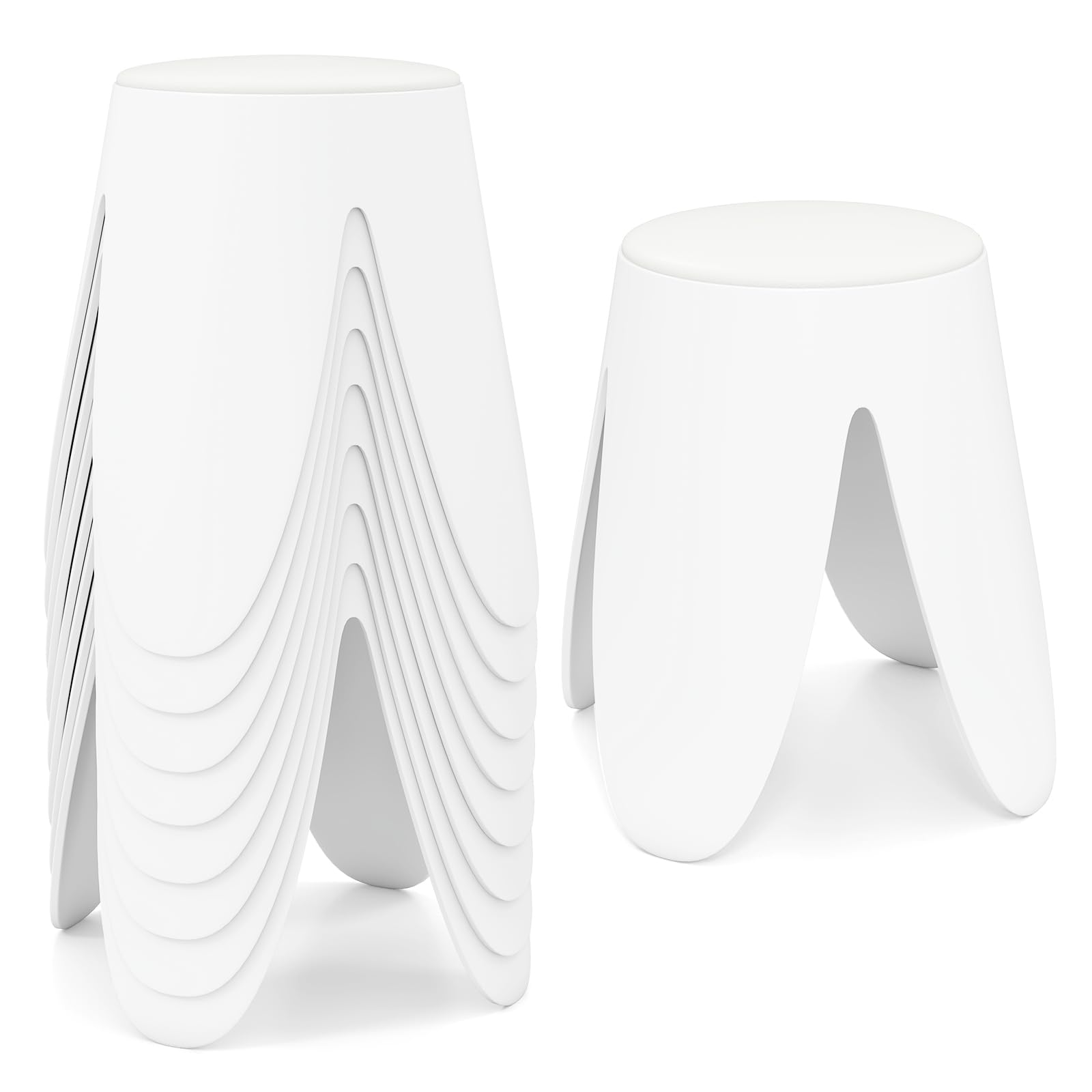 COSTWAY 8er-Set stapelbare Hocker, Sitzhocker rund mit Sitzkissen, Esszimmerhocker tragbar, Badezimmerhocker, Stapelstühle für Klassenzimmer, Wohnzimmer & Esszimmer, Ø45 x 46 cm (Weiß)