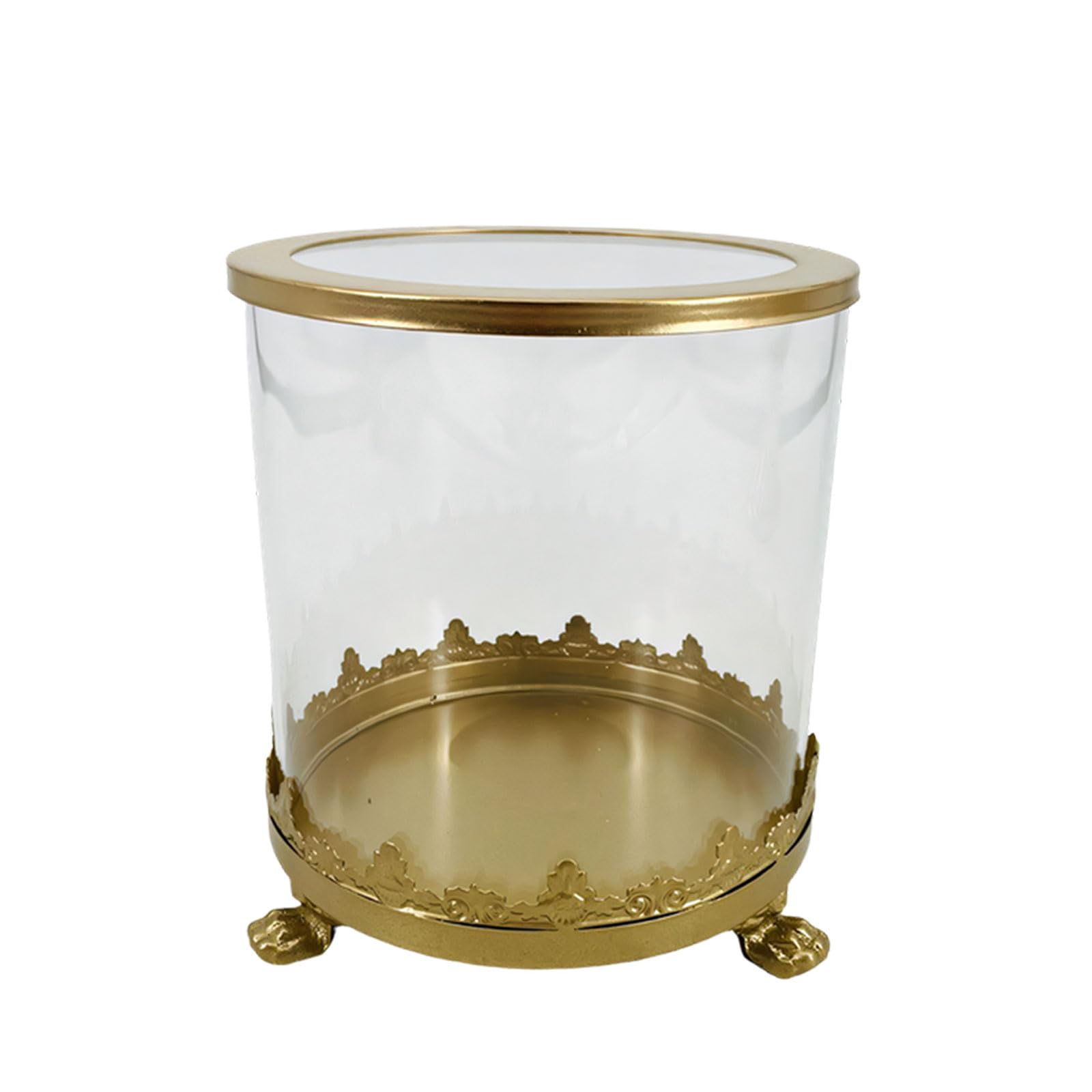 Elnwnnkc Indoor Glass Container with Metal Base, Vintage Decor Holder for Side Table, Dresser, or Vanity At Home Decorative Glass Cup Tabletop Container Vintage Holder Ornate Metal Base Trinket