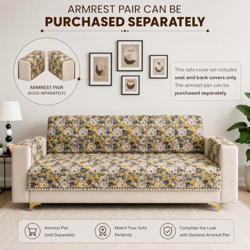 Image of Homerz Premium Printed Quilted Velvet Sofa Slip Cover Protector with Tassels, Sofa Mat, Exact Size, Antislip Cover (Antique Garden, 7 (3+2+2) Seater, Full)
