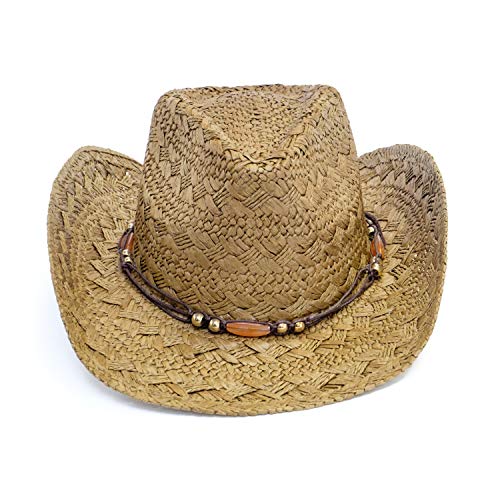Old Stone Straw Cowboy Cowgirl Hat for Men/Women Unisex Summer Winter Wide Brim Sun Hat Dallas Western Style for Safari Fishing Beach Golf Hiking Multipurpose,Jess Brown - Thumbnail 2