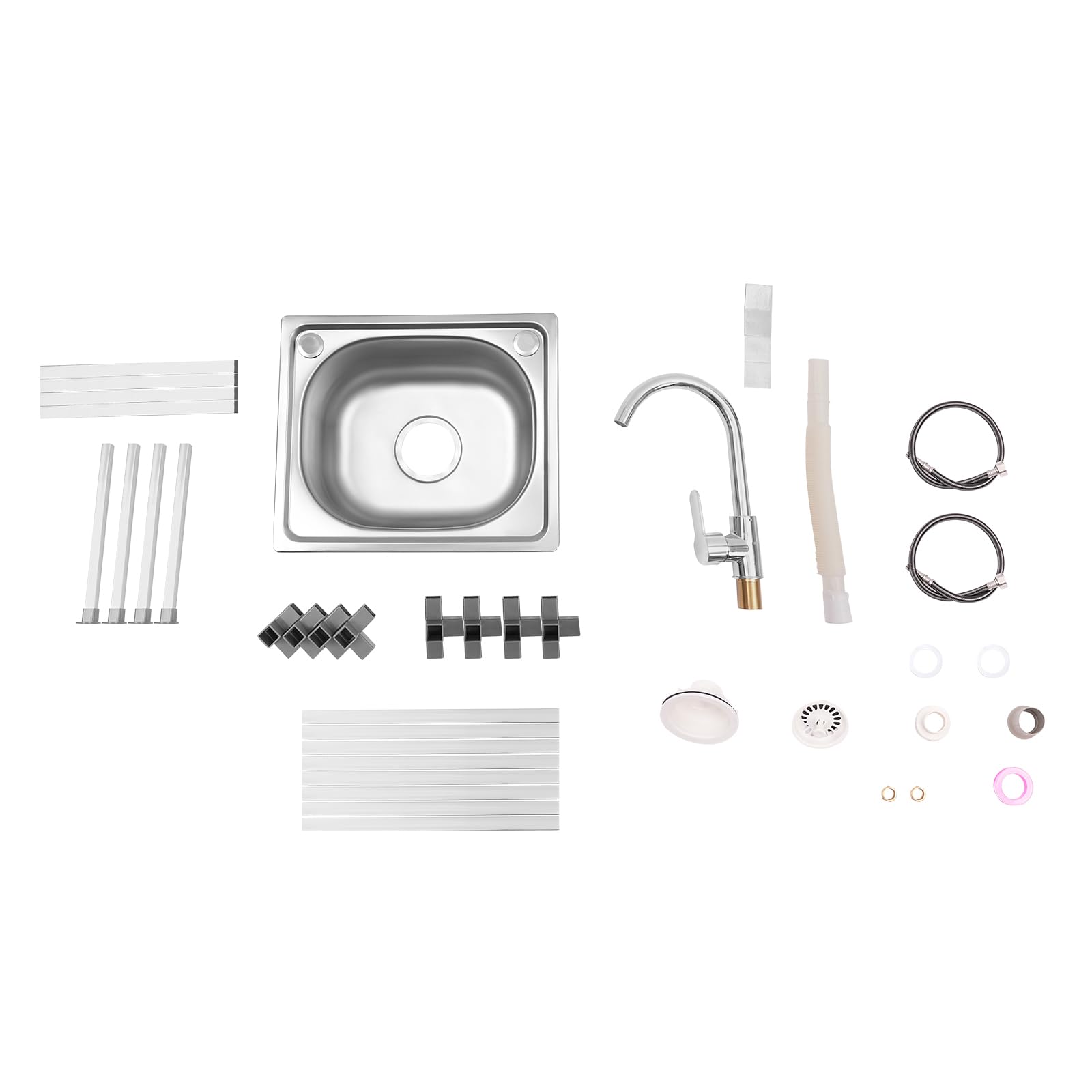 Lavabo de acero inoxidable para exteriores, fregadero móvil independiente, montaje rápido, fregadero de cocina comercial con grifo (42 x 37 x 75 cm)