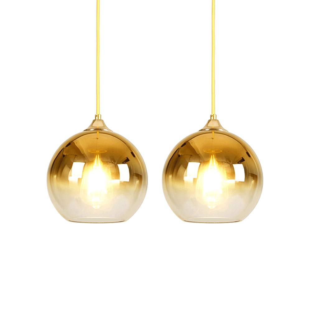 YFMYY 2 Pack Modern Mirror Glass Ball Pendant Light Gold/Rose Gold/Silver Globe Loft Hanglamp Nordic Creativity E27 Single Head Pendant Lamp Kitchen Light Fixture (Color : Gold-20cm)