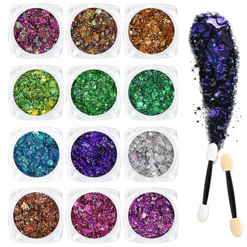 AOOWU Gel de Purpurina, 12 Piezas Brillantes para la Cara, Gel Corporal con Purpurina para Rostro y Cuerpo, Autoadhesivo, Carnaval Glitter Maquillaje para Festival, Mascarada y Fiesta (Conjunto B)