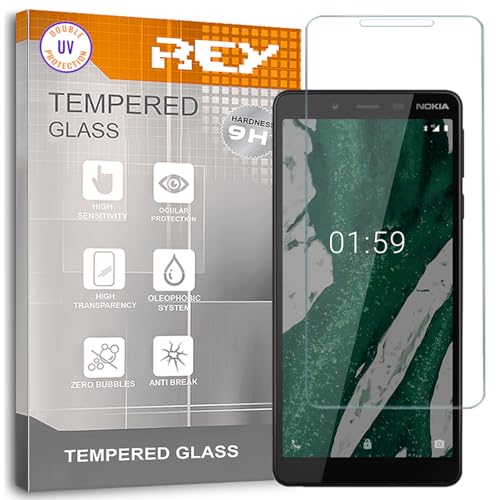REY Protector de Pantalla para Nokia 1 Plus, Cristal con Doble Protección UV, Vidrio Templado Premium 9H+