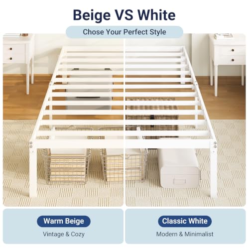 Image of Allewie Twin XL Bed Frame, 14 inch Metal Platform Beds with Storage Space, No Box Spring Needed and Easy Assembly, Beige