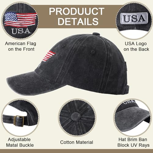 Image of Tarpop 6 Pcs American Flag Baseball Cap 250th Anniversary Tactical American Flag Hats Adjustable Washed Us Cap for Women Men