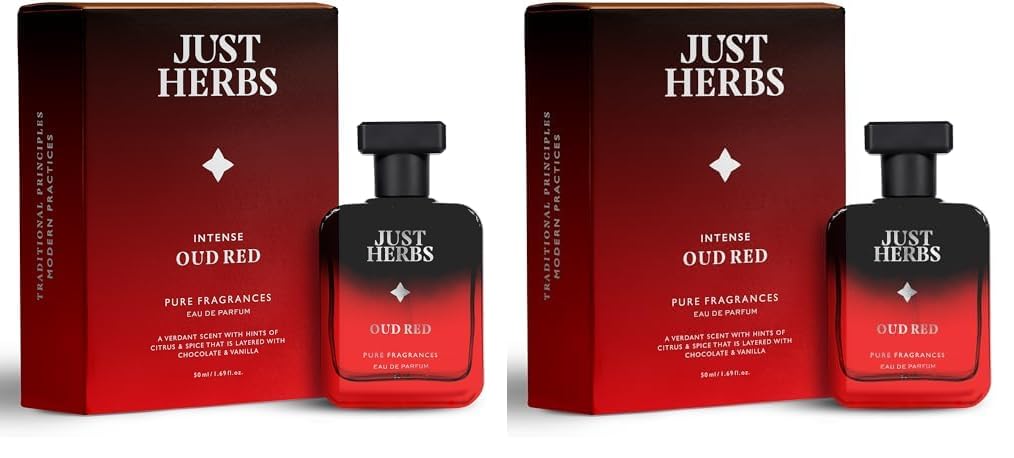Just Herbs Intense Oud Red EDP Perfume Spray For Men, Long Lasting Up To 8 Hours Pure Fragrance Eau Da Parfum Mens Body Spray - 50 Ml (Pack Of 2)-image-38