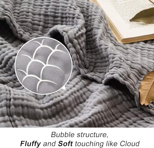 Image of EMME Muslin Blankets for Adults Throw Blanket for Couch Breathable Gauze Soft Lightweight Airy Grey Queen 90 inch x 90 inch