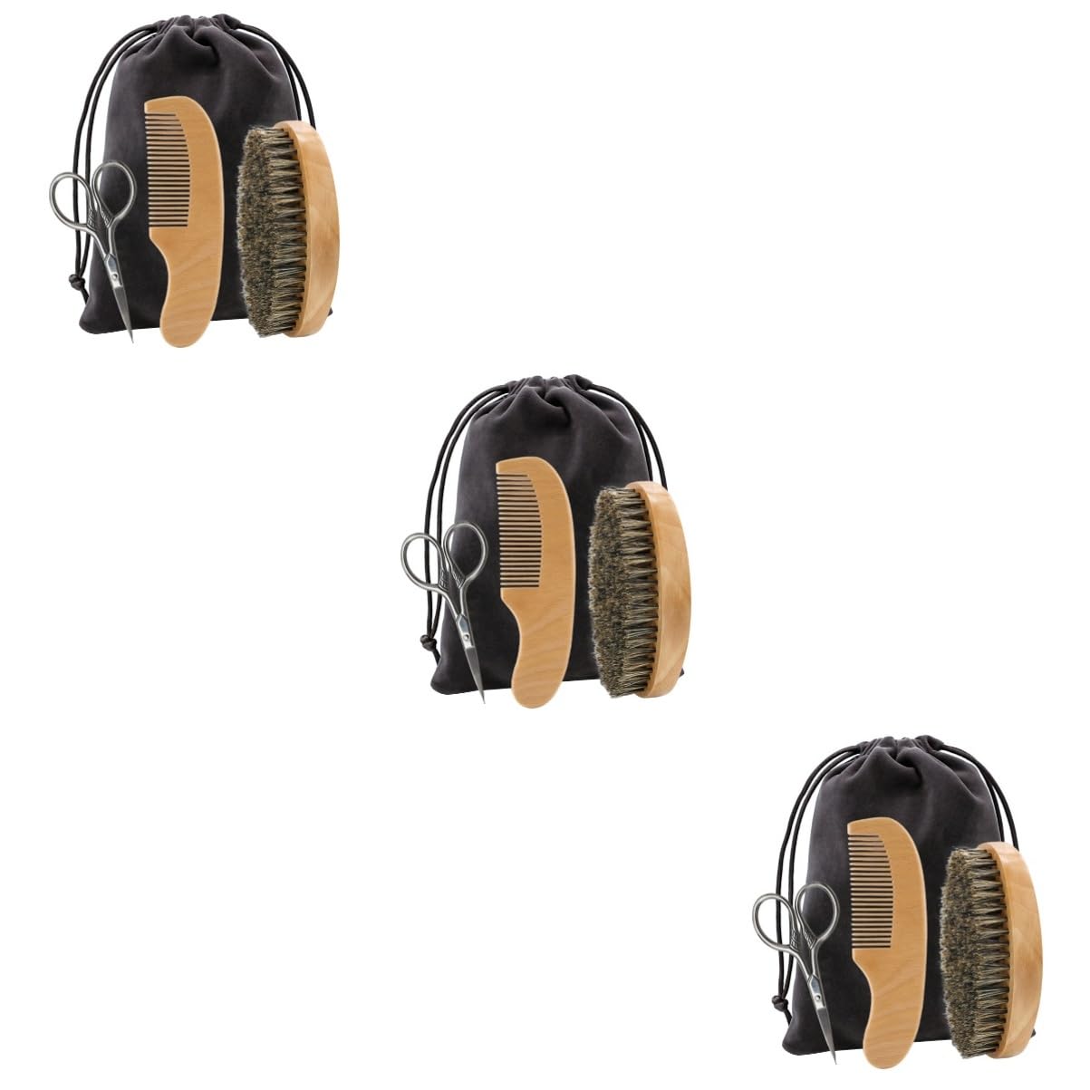 FRCOLOR 3ensembles Set De Soins Barbe Coffret Complet Avec Ciseaux Peigne Et Brosse Pour Entretien Masculines