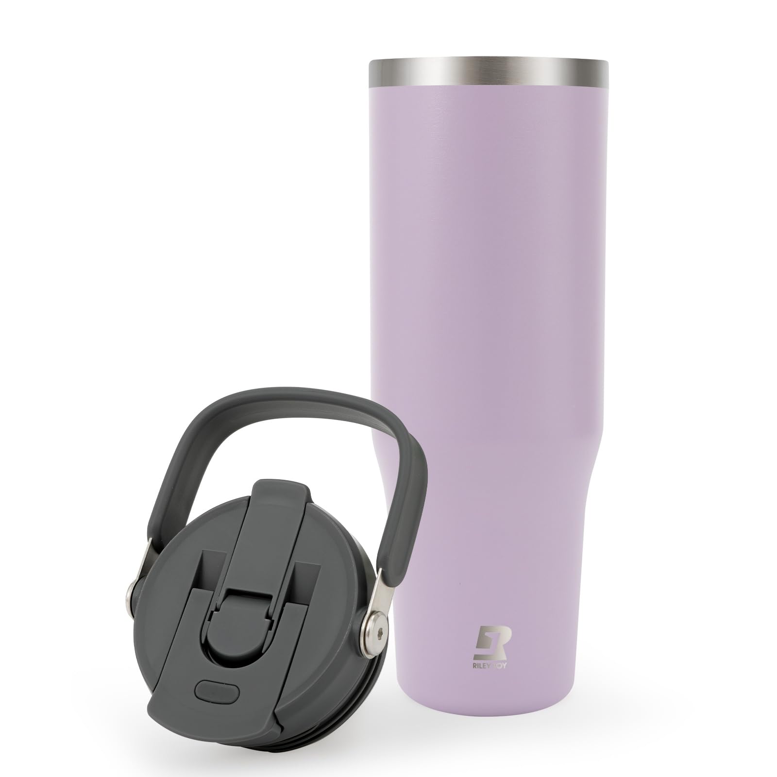 Riley Joy 2.0 Trinkflasche Edelstahl 1L Thermobecher mit Strohhalm und Henkel - Spülmaschinenfest - Auslaufsicherer Kaffeebecher to Go - Lila