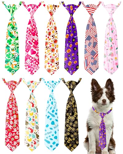PET SHOW 10 Pack Holiday Big Dog Ties Neckties for Large Breed Dogs XL Adjustable Grooming Accessories Neck Ties Bowties Girl Boy Pets Festival Costumes Wedding Party Gift Favor