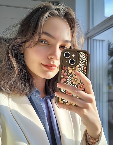 Aitipy Brown Daisy Phone Case for iPhone 15 Plus | Cute Fall Aesthetic Design, Soft Silicone, Slim Fit Full Camera Protection Shockproof Protective Cover for Women Girls - image 7