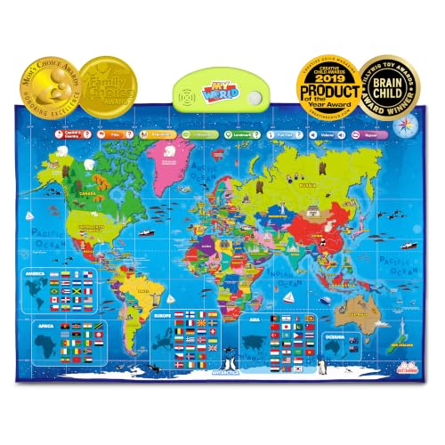 BEST LEARNING i-Poster My World – Interactive Talking World Map for Kids Ages 5-12 to Learn Countries, Flags, and Fun Facts About Our Planet
