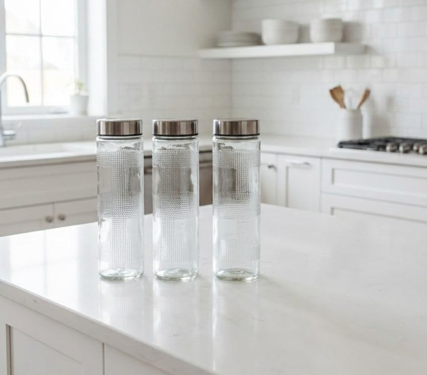 Image of Vency 750ml Glass Fridge Water Bottles (Set of 1) | Wide Mouth, Airtight & Leak-Proof Reusable Black Plastic Lids | Juice & Beverage Storage