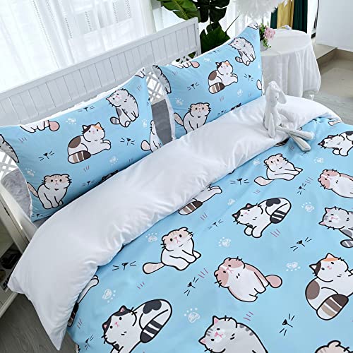 HOSIMA Blue Cats Duvet Cover Double Size, Kawaii Cat Bedding Set, Durable Comforter Cover Set for Boys Girls Easy Care (No Comforter) - Image 3