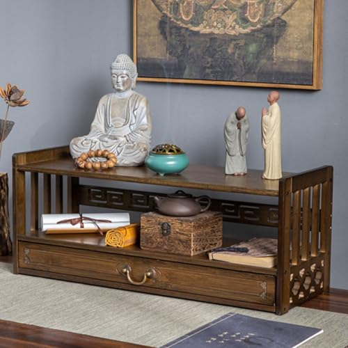 ILWorkTLs Low 3-Tier Meditation Table with Drawer,Bamboo Altar Tables,Puja Desks,Tatami Desk,27.2”W,Walnut Color