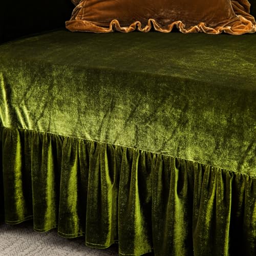 Glory Season RBSFJ2023 Velvet Sofa Cover Soft Decorative Luxurious Solid Exquisite Ruffle Trim,Retro Farmhouse Vintage Sofa Slipcover Couch Cover thumb #5