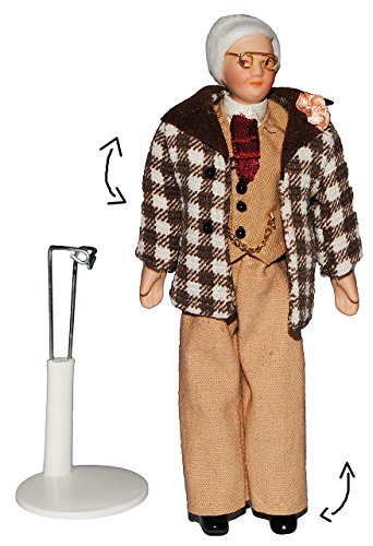alles-meine.de GmbH Opa/Großvater - Puppe für Puppenstube - Maßstab 1:12 - Porzellan mit echten Haaren incl. Ständer - Biegepuppen Familie Biegepuppe Nostalgie Porzellanpuppe P..
