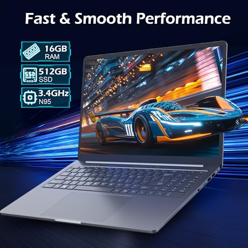 Image of 16 inch Touchscreen Laptop with 16GB RAM 512GB SSD, Win 11 Laptop Computer with Quad Core N95 Processor (Up to 3.4GHz),Backlit Keyboard, Fingerprint Reader, Metal case,BT5.2,for Students & Work