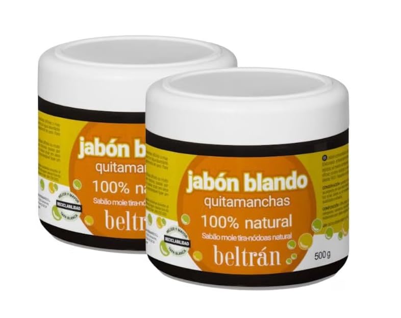 PACK 2 UNIDADES Jabón blando Quitamanchas natural 100% Natural Beltrán. Jabón Potásico Tradicional para Grasa y Aceite - Sin Colorantes ni Perfumes