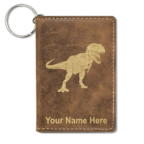 LaserGram ID Holder Wallet, Tyrannosaurus Rex Dinosaur, Personalized Engraving Included (Rustic)