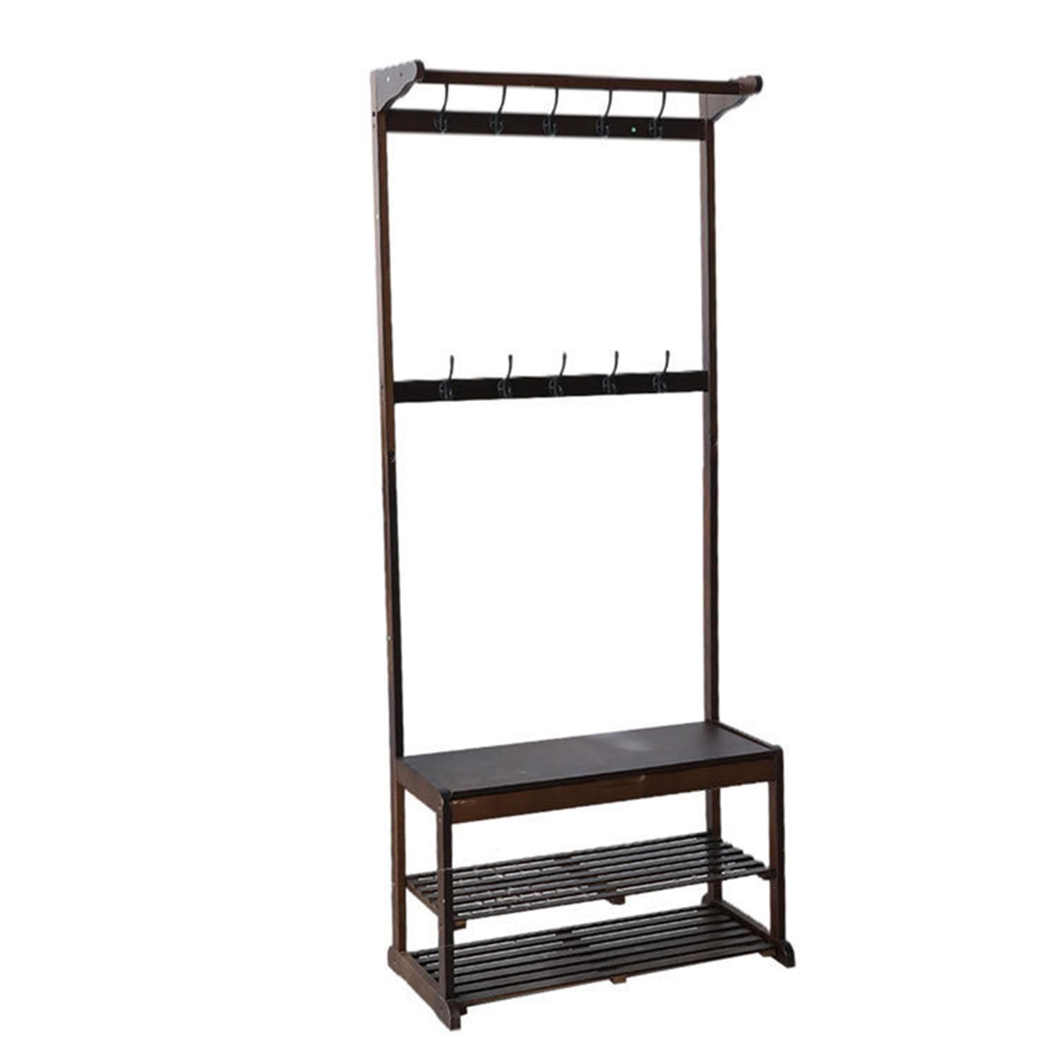 FGXHHS Freestanding Hall Tree with Bench, 10 Double Hooks, 2 Shelves, and Hidden Storage for Organized Entryway