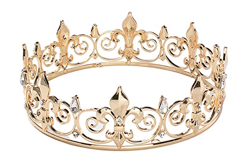 King Crown for Men - Full Round Royal Birthday Prince Prom Kings Crown -Medieval Headpiece with Sparkling Crystals | 6.3 Inch Costume &Cosplay Accessories (Gold)