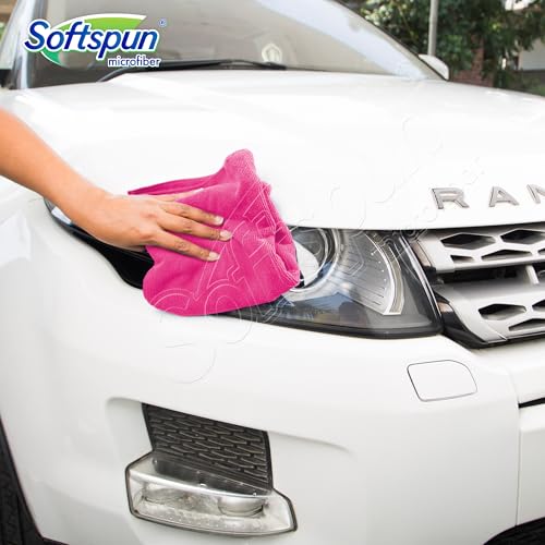 SOFTSPUN Microfiber Cloth 5pcs 40x40cms 340 GSM Multi-Color! Thick Lint & Streak-Free Multipurpose Cloths Automotive Microfibre Towels for Car Bike Cleaning Polishing Washing & Detailing. (Image - 4)