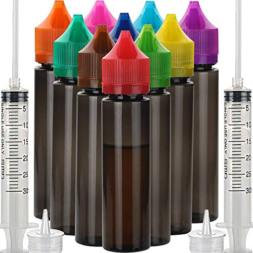 10 stücke 60 ml Weiche PET Einhorn Tropfflasche Flüssige Refill Flasche Flüssigkeit Applikator Flasche (60ml x 10pcs, Schwarze Flasche + Farbige Kappe) Cover