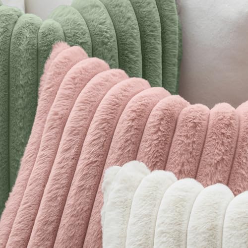 Image of MIULEE Faux Fur Decorative Throw Pillow Covers 24x24 Set of 2 Blush Pink | Modern Spring Home Decor Cute Soft Plush Couch Pillows Cozy Fluffy Cushion Covers for Sofa Bed Living Room
