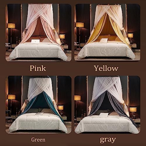Round Dome Canopy Bed Curtains Mosquito Net Bed Canopy for Girls & Adults Double Layer Round Dome Canopies Bed Curtain,Gray