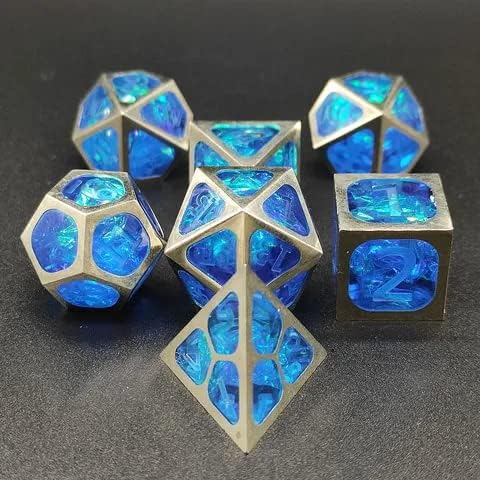 Juego completo de dados de 7 piezas huecos. Dados de metal Spirit Orb Specialty DND (azul)