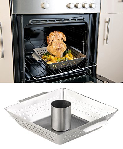 Foto von Rosenstein & Söhne Hähnchenbräter: BBQ-Hähnchen-Griller mit Aroma-Behälter für ganze Hähnchen (Hähnchengriller mit Aromabehälter, Hähnchengrill für Zuhause, Vertikalgrill)