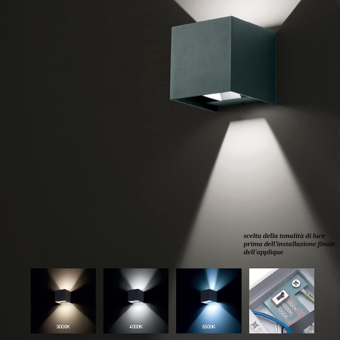 Applique Esterno Gea Led Zora Led Ip65 Ges1021 Fascio Regolabile Lampada Parete Biemissione Moderna