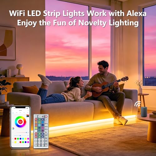 Image of FONEWE Smart WiFi LED Lights 50 ft Remote Control Through APP Led Strip Lights Supports Alexa and Google Assistant Timing Function RGB Color Changing LED Lights for Bedroom and Party