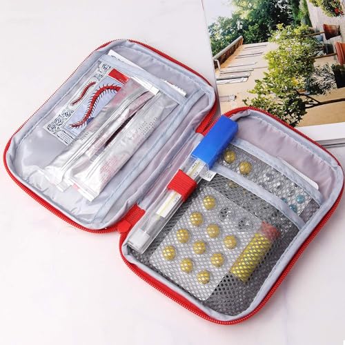 Image of First Aid Bag,Empty First Aid Pouch,Mini Portable Medical Bag for Outdoor Camping Hiking Travel Emergency,Multifunction Emergency Medicine Storage Bag-7x5 inch (Red, 3)