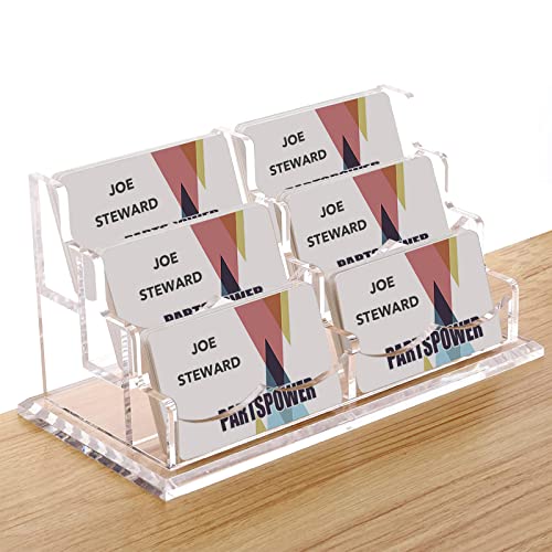 Acrylic Business Card Holder for Desk, Horizontal Clear Business Name Card Display Stand, Desk Accessory Business Name Card Organizer (Horizontal, 6-Slot)