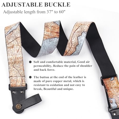 Image of Adjustable Guitar Strap Includes 2 Strap Locks & 2 Matching Picks & 1 Picks Holder & 1 leather Strap Button.