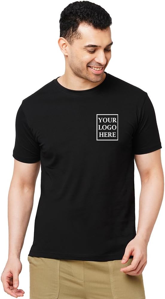 Wear Your OpinionMen's Custom Logo Print Round Neck 100% Cotton T-Shirt - Ideal For Gifting & Office Staff - Your Design, Your Name, Your Logo Multicolour - Relaxed Fit, Free Size