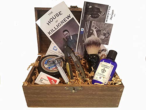 Wood Shave Kit, Shaving Organizer, Metal Razor, Starter Straight Razor Shavette, Men and Groomsmen Gifts