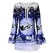 Produktbild LOPILY Weihnachtspullover Damen 3D Optiken Weihnachtspullis mit Trompetenärmel Locker Oberteil mit Weihnachtsmotiven Damen Xmas Pullover Damen Locker für Weihnachtsparty Sweater (Blau, 3XL)