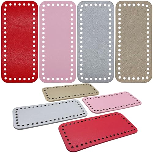 Yayatty 4 Color PU Leather Rectangle Bag Base Insert Cushion Base with Holes for DIY Knitting Crochet Bags, Tote, Bucket, Purse Making Supply