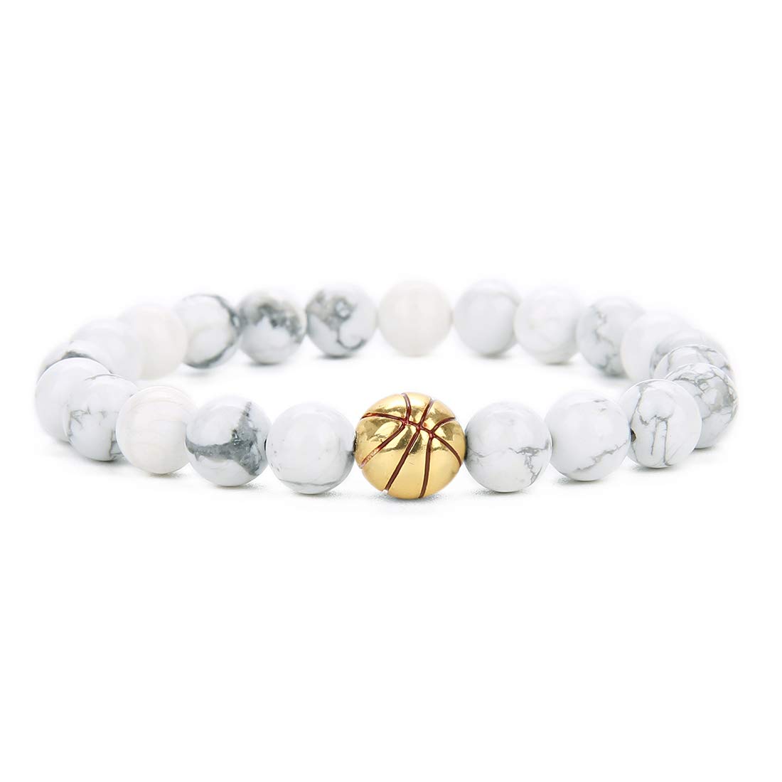Linsoir BeadsLinsoir beads Trendy Basketball Bracelet Boy Men Beaded Stretchy Bracelet Lave Stone/White Turquoise/Matte Black Stone Beaded Bracelet Sports Jewelry for Basketball Lovers 1 pcs