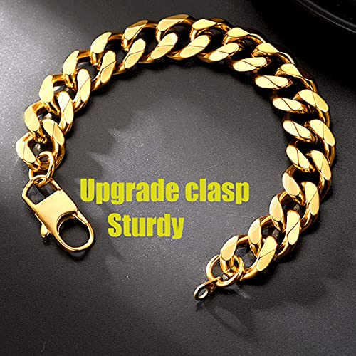 Pulseira de corrente de pulso masculina U7 banhada a ouro 18 K 12 mm de largura, 19 – 21 cm