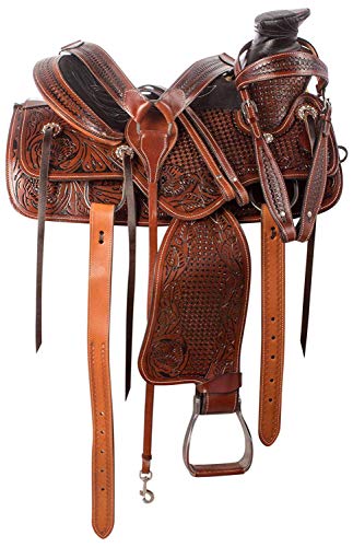 Me Enterprises Size 14” 15” 16” 17” 18", Wade Tree A Fork Premium Western Leather Roping Ranch Work Horse Saddle Tack, Headstall, Breastplate & Reins/103 (15) #TOP23